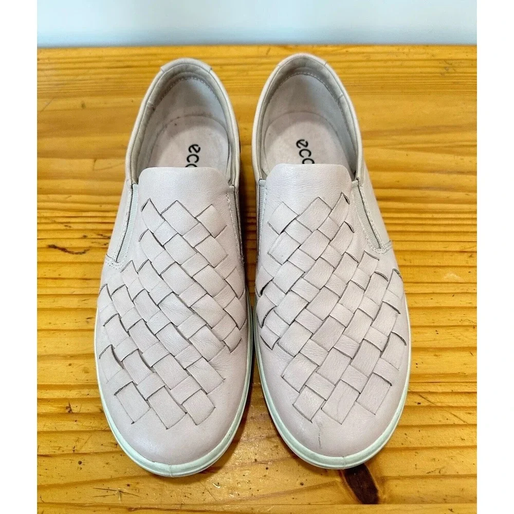 ECCO Soft 7 Rose Dust Pink Woven Leather Slip On Shoes / Women's EU 40 US 9 Wide